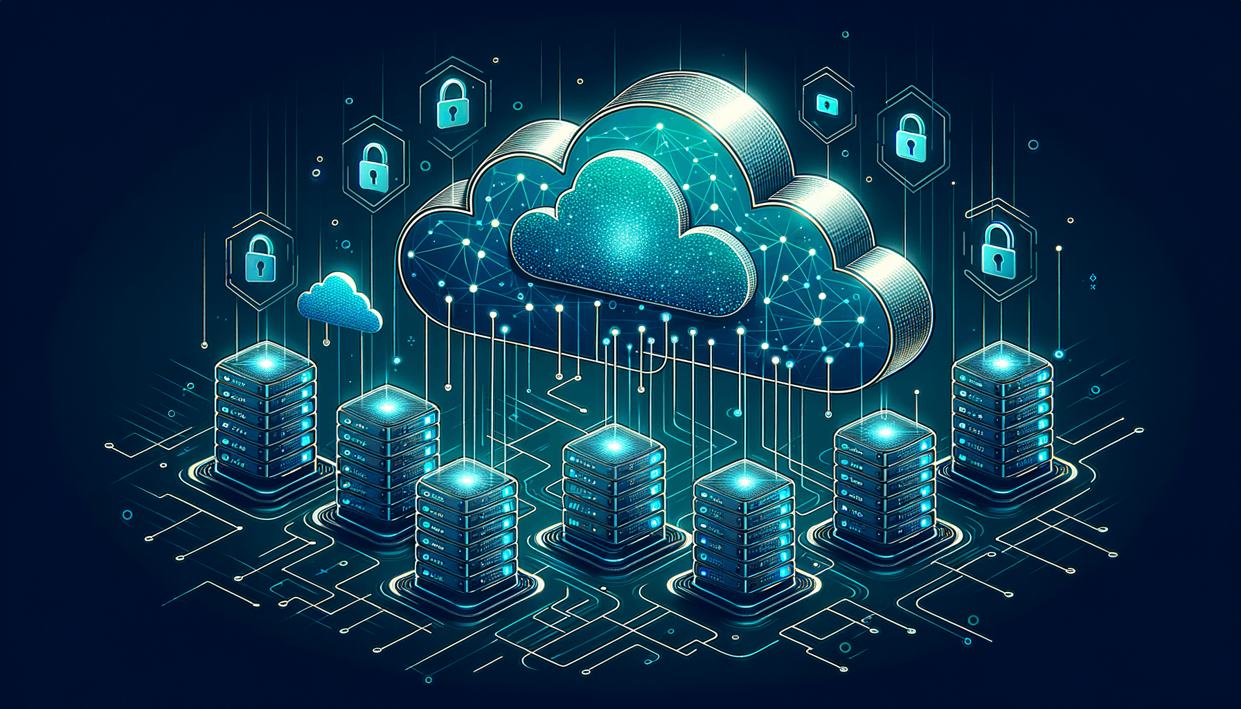 Cloud servers protected by security barriers and encryption � cloud security