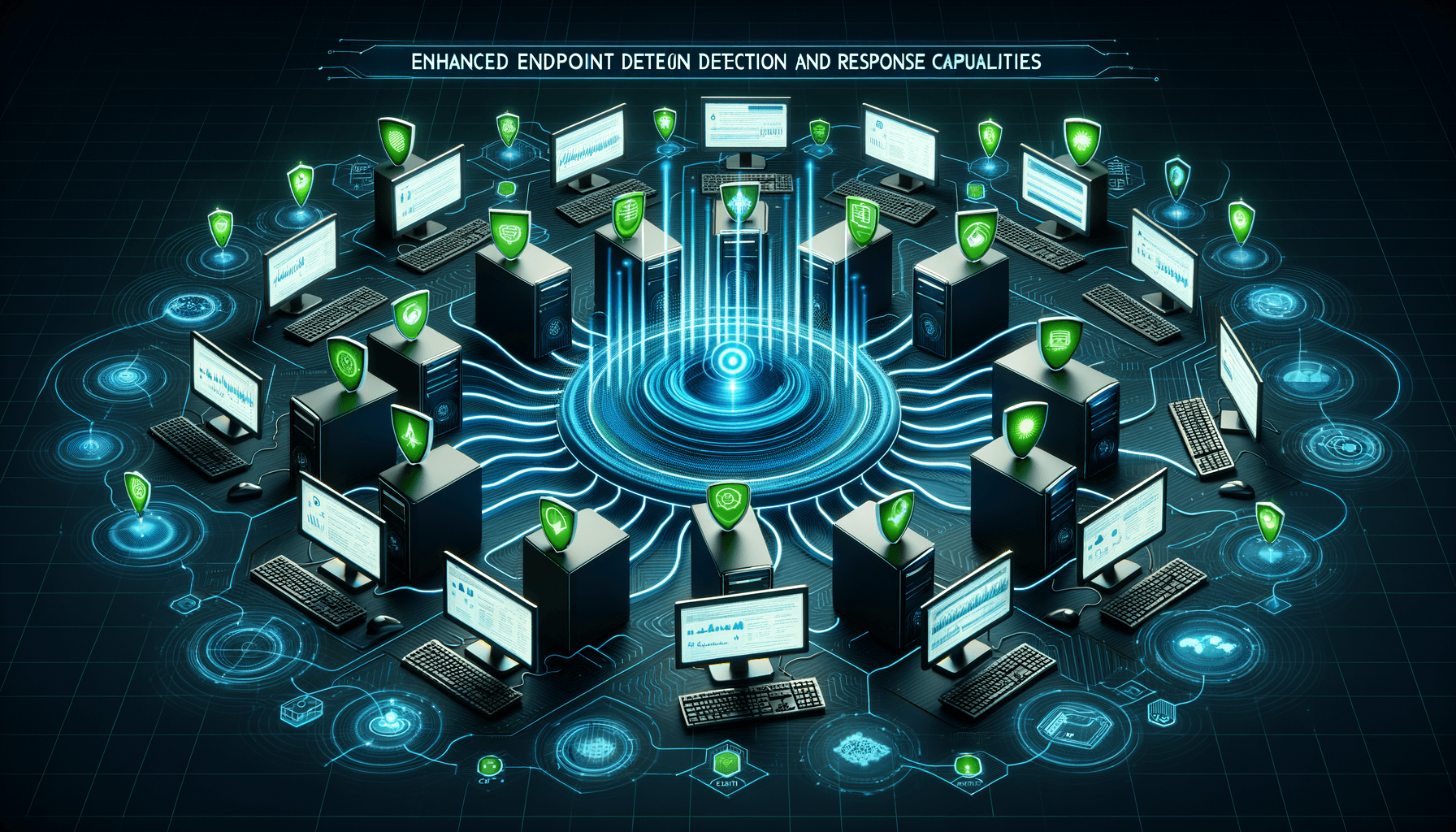 Endpoint detection hub with connected computers and threat scanning � EDR security