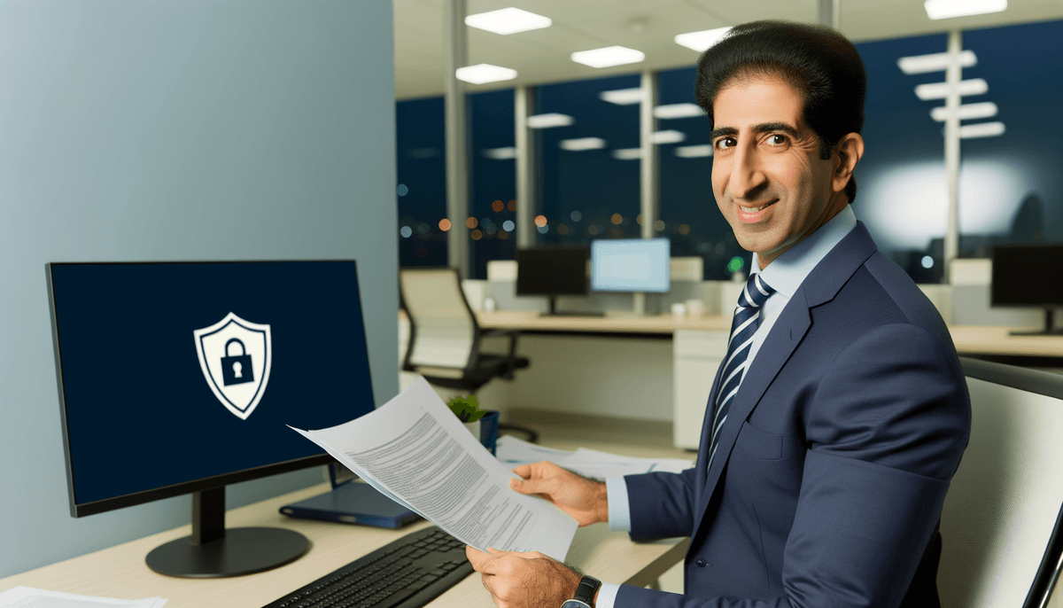 Tax professional reviewing IRS-compliant WISP documentation with secure systems